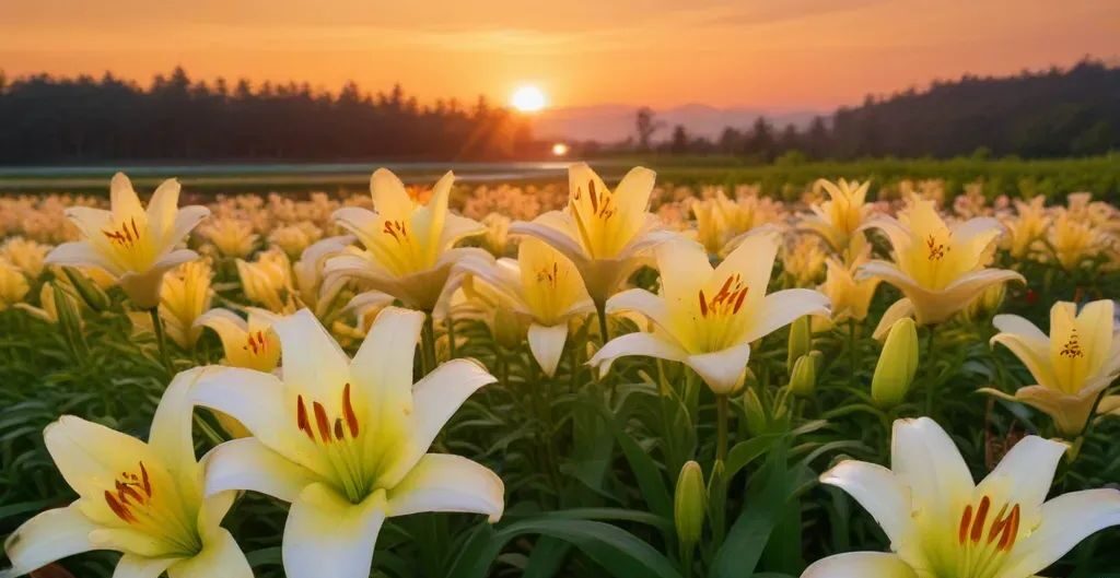 asiatic hybrid lillies in sunset - types of lillies plant