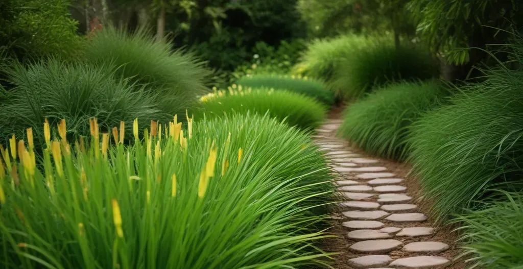 Pathway surrounded by lemon grass - lemon grass landscaping