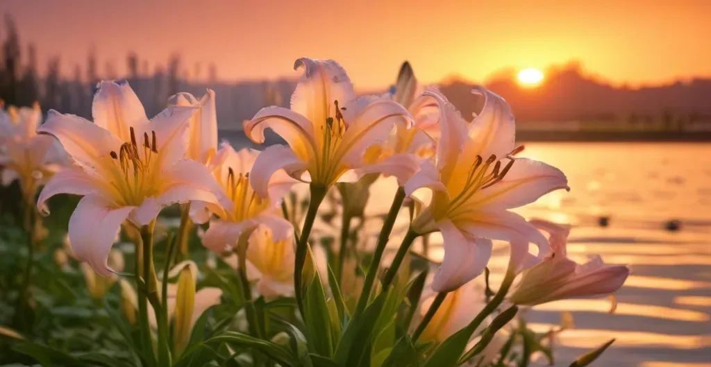 longiflorum lillies in sunset - types of lillies plant