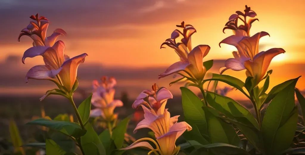 Trumpet lilly flowers with sunset background - types of lillies plant