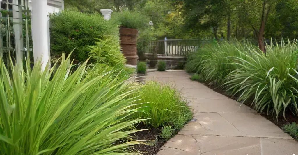 pathway surrounded with lemon grass - lemon grass landscaping