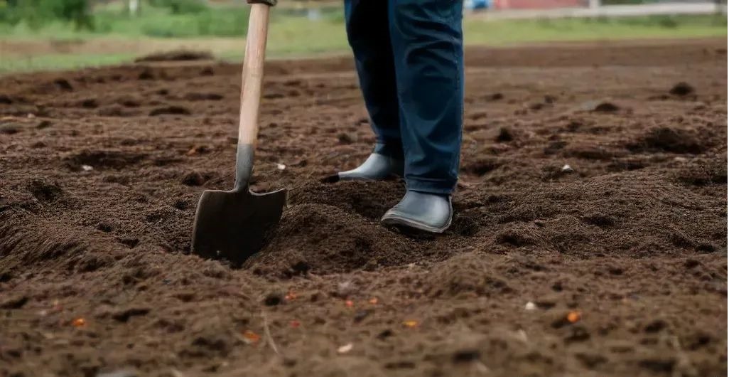 man digging with shovel - compost bin