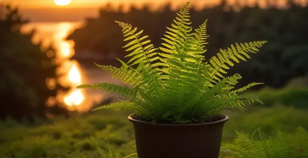 crested wood fern plant in sunset - types of indoor ferns