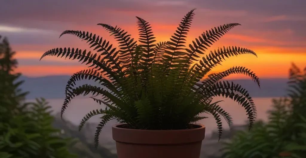 dwarf tree fern plant in sunset - types of indoor ferns