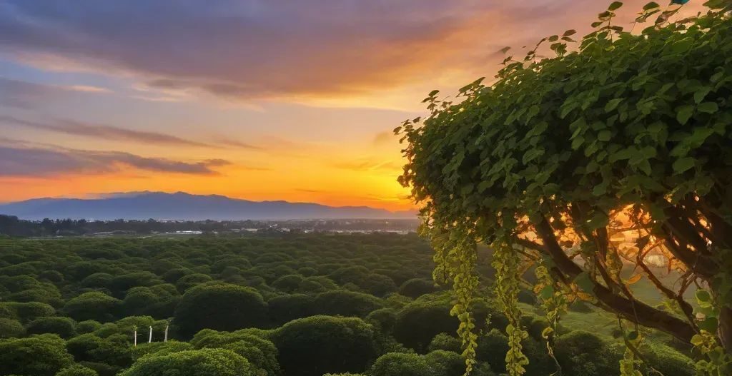 a ficus pumila with in a sunset - A Comprehensive Guide to 15 Ficus Plants