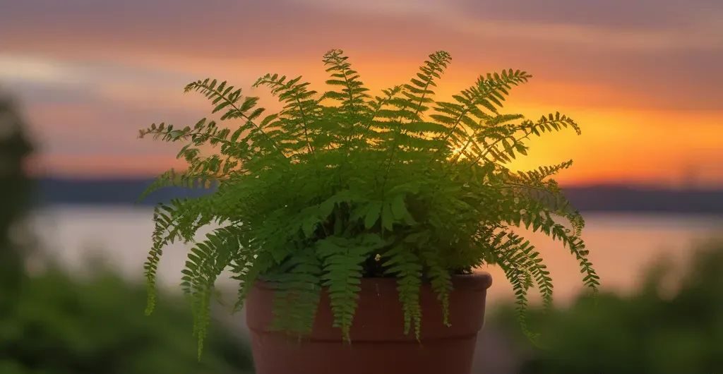 maidenhair fern in sunset - types of indoor ferns