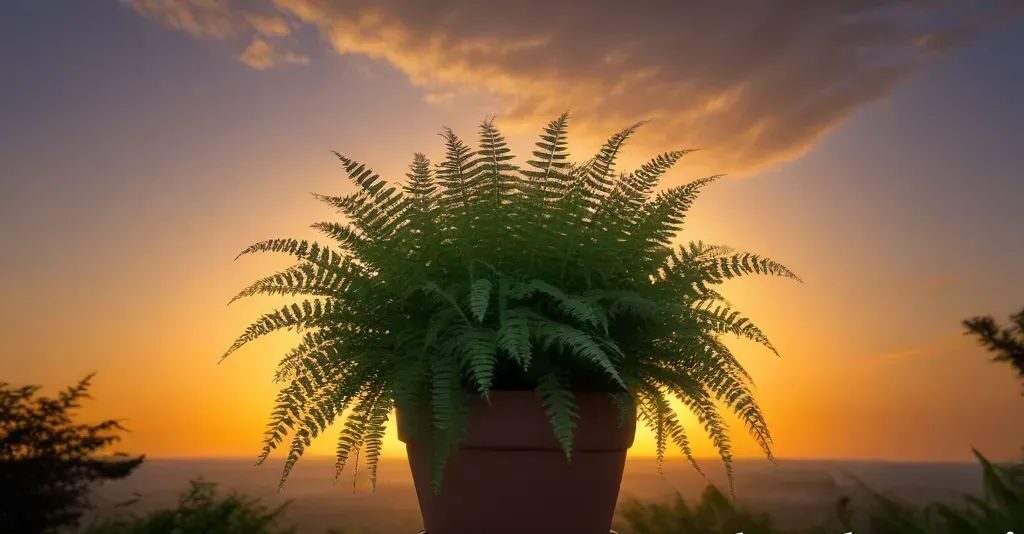 silver lace fern plant in sunset - types of indoor ferns