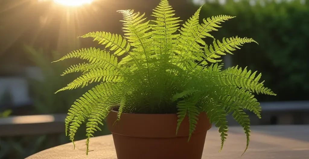 squirells foot fern plant in sunset - types of indoor ferns