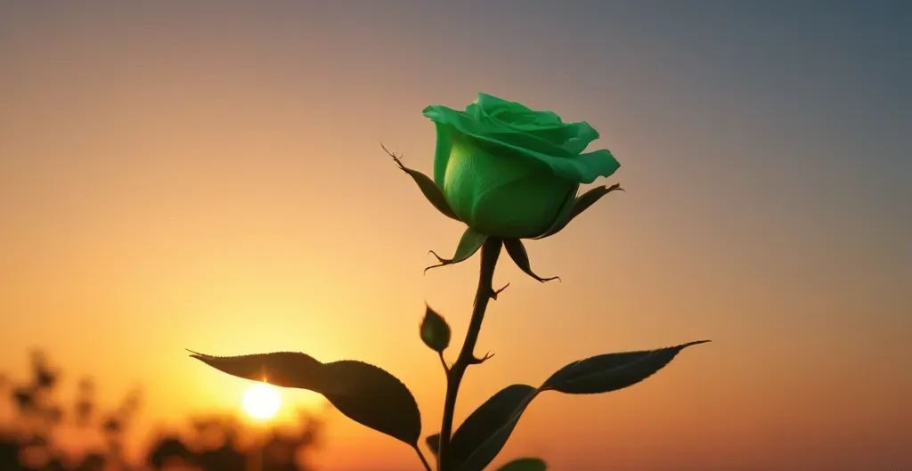 a single green rose with long rose - rosses meanings