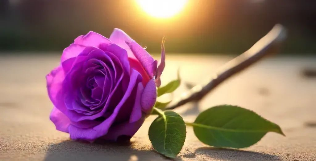a single purple rose with long stick - rosses meanings