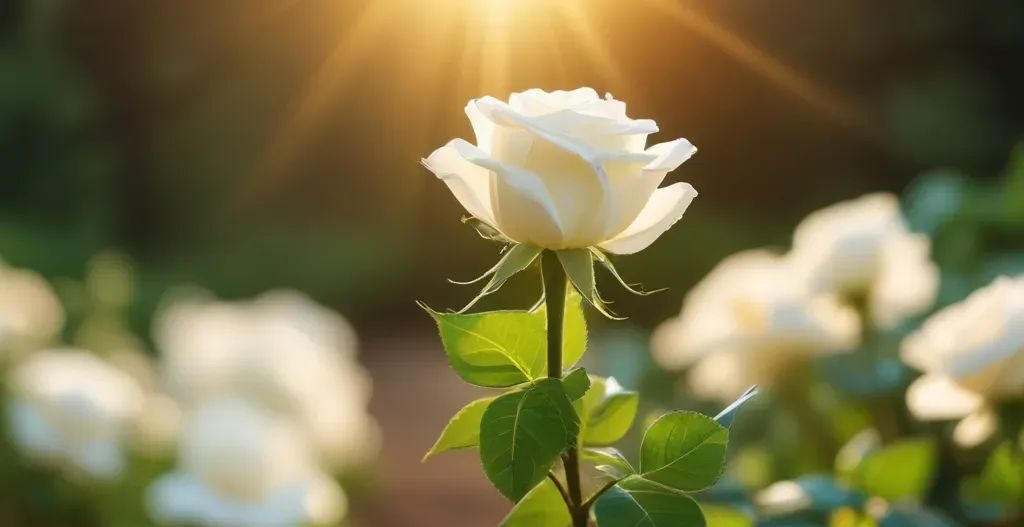 a white rose with long stick - rosses meanings